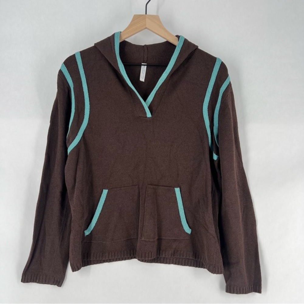Ball Of Cotton Handloomed Color Block Knit Long Sleeve Split‎ Neck Hoodie
